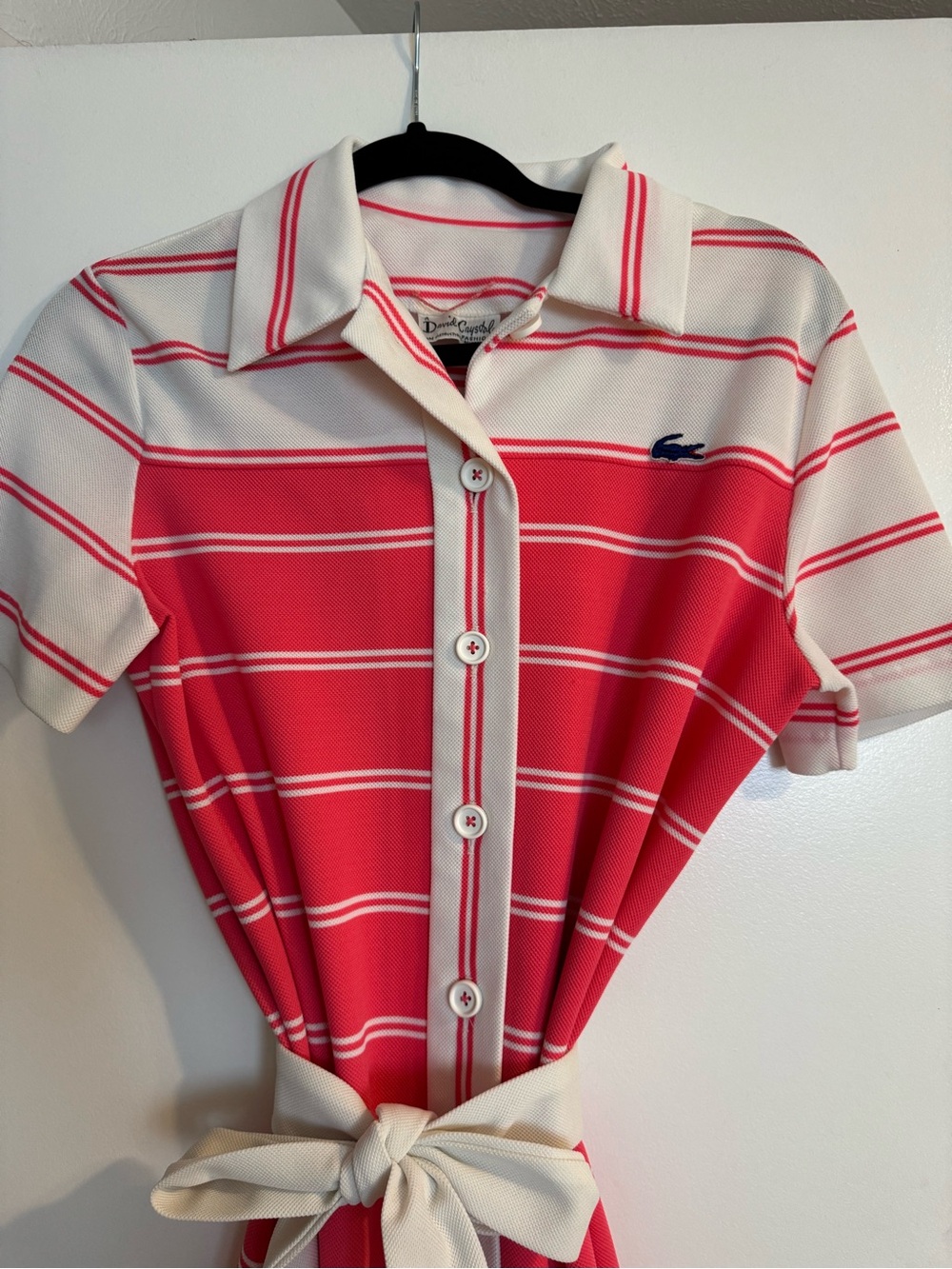 Lacoste Coral Pink & White Striped Polo Shirt Dress-Vintage